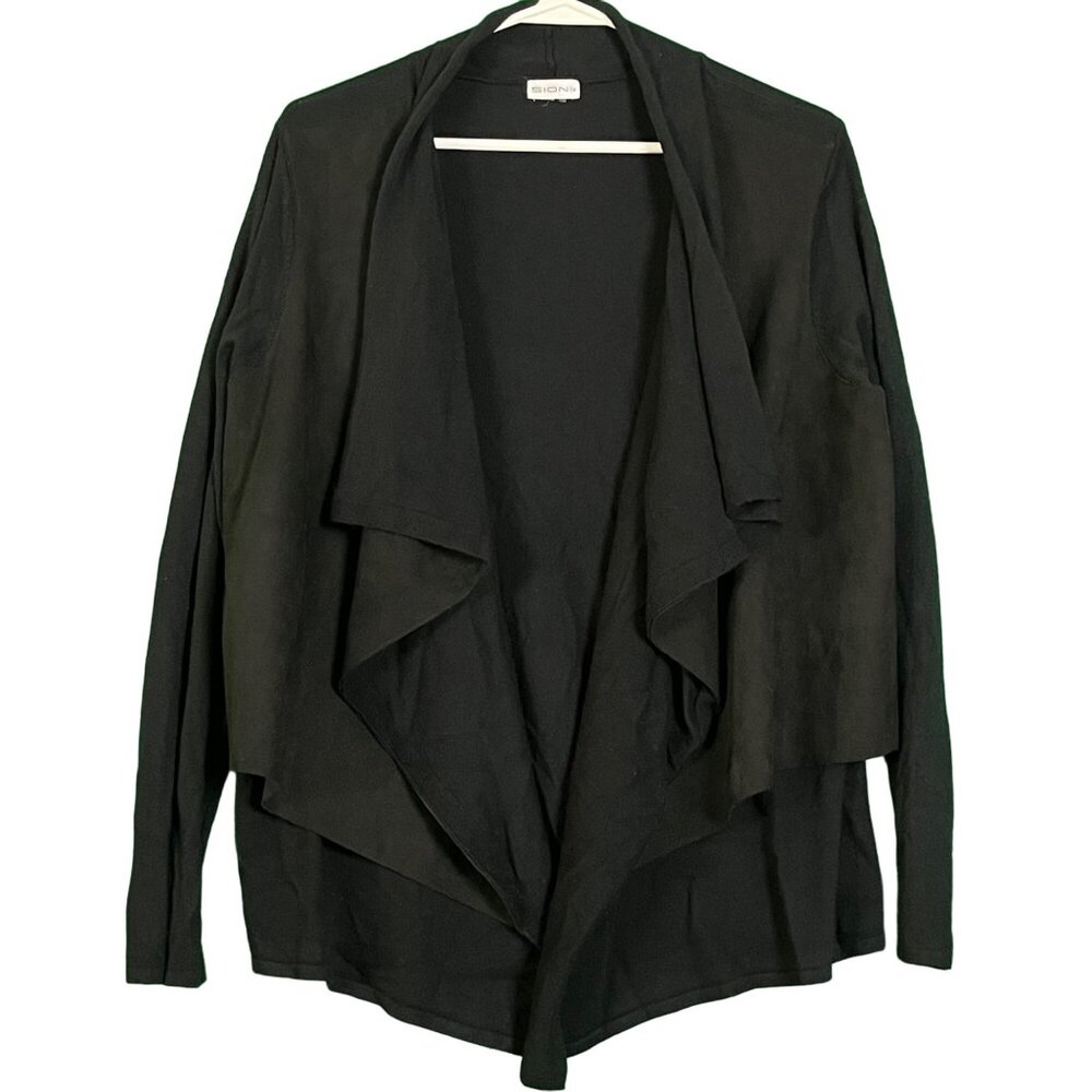 Sioni Womens Wool Blend Layered Shawl Collar Cardigan Black - No Size - Medium